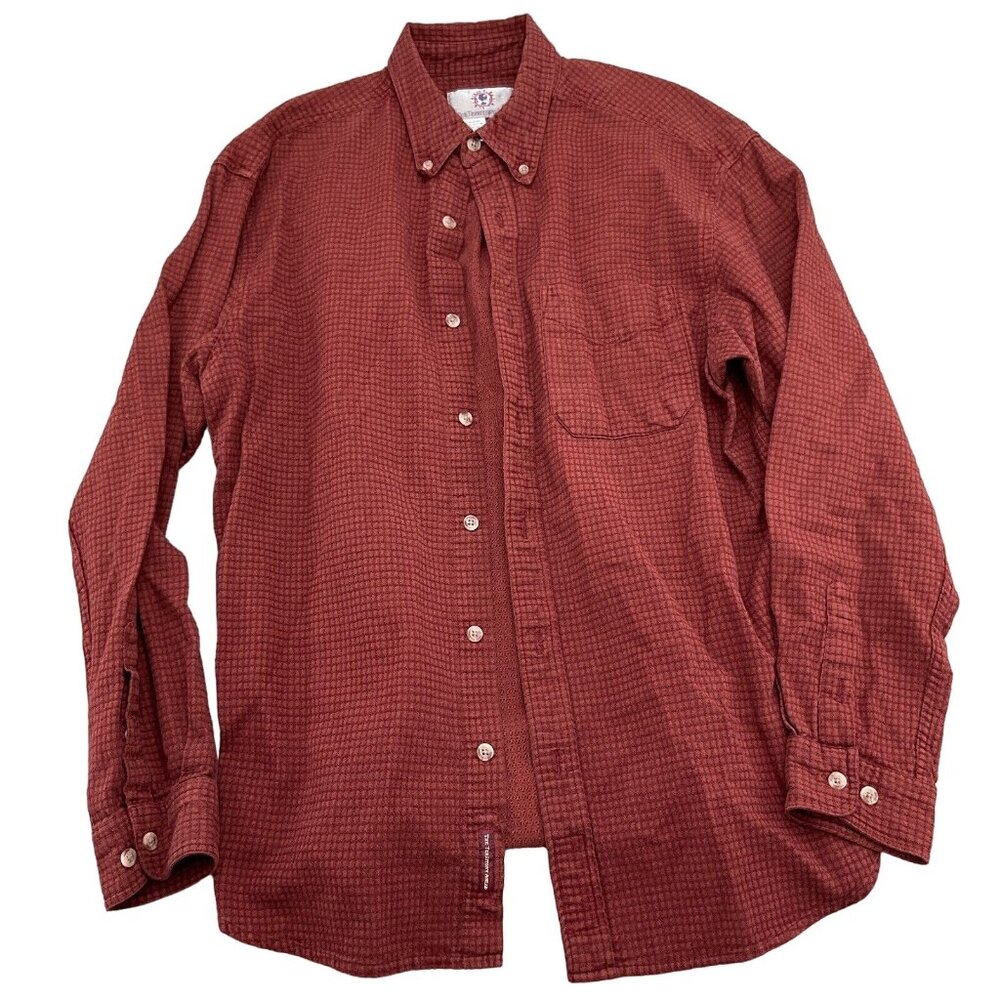 Territory Ahead‎ Shirt Men Large Orange Rust Gingham Woven Cotton Classic VTG